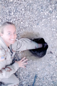 The LT, Cori Wilkerson. She is actually quite nice. The hole was made by a mortar that only just missed our cots.