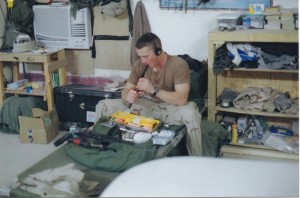 Donny cleaning his weapon. Another typical barracks activity.