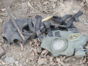 Gas masks on the ground at TQ. Photo credit: Cori Wilkerson.